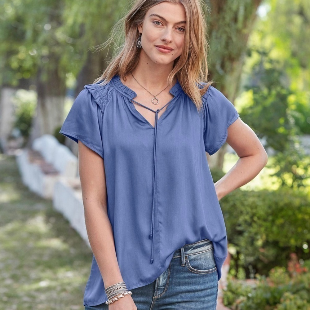 SUNDANCE so in love Blue bohemian modal cottagecore Lagenlook classic top XS